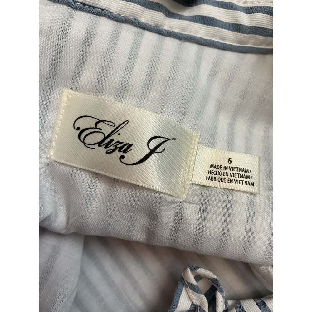 Eliza J Blue White Striped Ruffle Neck Sleeveless Shift Dress Womens 6 EJ0-5726 - Picture 7 of 11